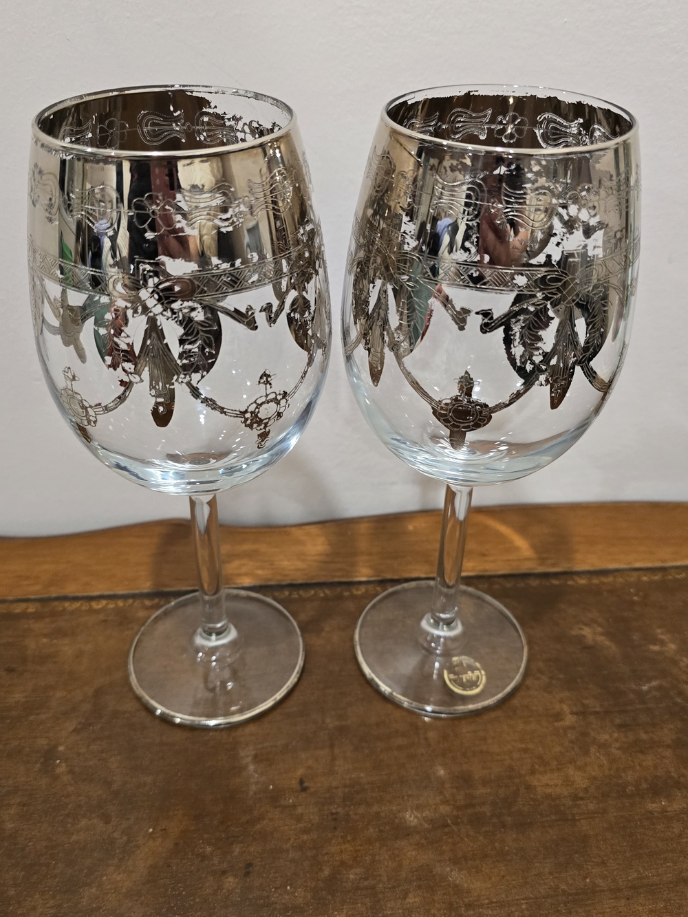 Vintage SL Line etched crystal wine glasses (Pair of 2). Original gold Sticker